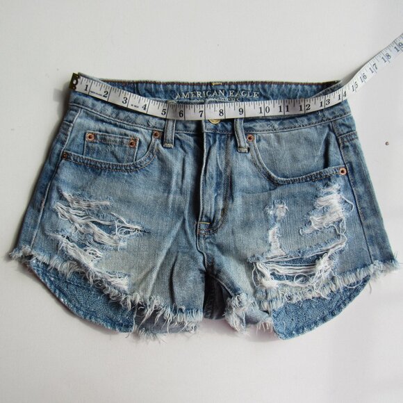 Vintage American Eagle Women's Hi-Rise Festival Distressed Denim Jeans Shorts - Picture 6 of 7